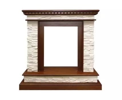 Каминокомплект Calgary - Дуб / Сланец бежевый с очагом Majestic FX Brass