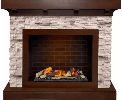 Каминокомплект Chalet - Темный дуб/Сланец с очагом Cassette 600 LNH-INT (с дровами)