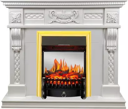 Каминокомплект Corsica - Матовый белый (Ширина 1100) с очагом Fobos FX M Brass