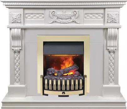 Каминокомплект Corsica - Матовый белый (Ширина 1100) с очагом Danville Brass FB2