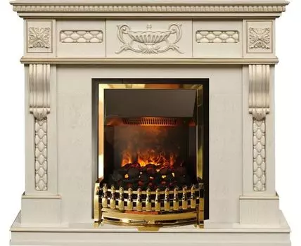 Каминокомплект Corsica - Слоновая кость с патиной (Ширина 1100) с очагом Atherton