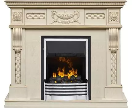 Каминокомплект Corsica - Слоновая кость с патиной (Ширина 1100) с очагом Flagstaff