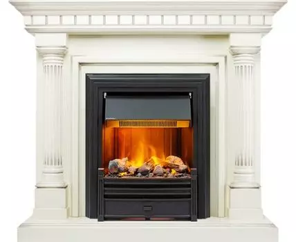Каминокомплект Dallas - Слоновая кость с патиной с очагом Brookline Black