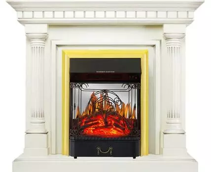 Каминокомплект Dallas - Слоновая кость с патиной с очагом Majestic FX M Brass