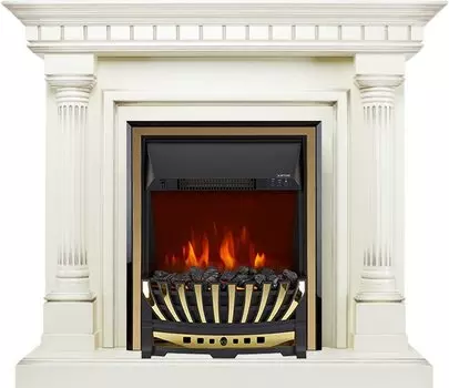 Каминокомплект Dallas - Слоновая кость с патиной с очагом Aspen Gold