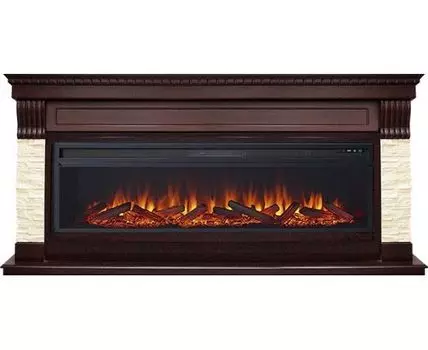 Каминокомплект Denver - Темный дуб / Бежевый с очагом Vision 60 LOG LED