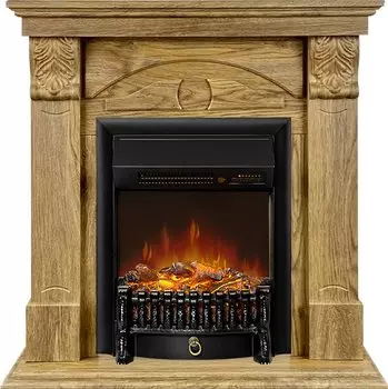 Каминокомплект Dublin (деревянный) RUSTIC (Разборный) - Дуб натуральный с очагом Fobos FX M Black RC