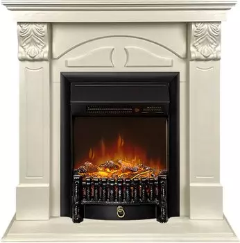 Каминокомплект Dublin (деревянный) RUSTIC (Разборный) - Слоновая кость с очагом Fobos FX M Black RC