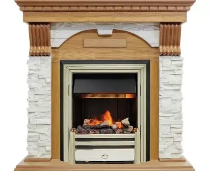 Каминокомплект Dublin - Дуб / Сланец белый с очагом Cavendish
