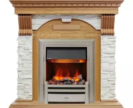 Каминокомплект Dublin - Дуб / Сланец белый с очагом Chesford
