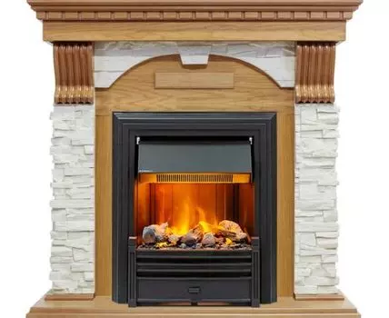 Каминокомплект Dublin - Дуб / Сланец белый с очагом Brookline Black