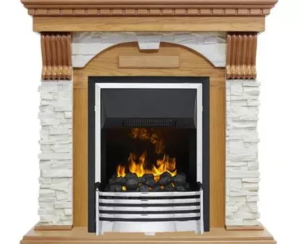 Каминокомплект Dublin - Дуб / Сланец белый с очагом Flagstaff