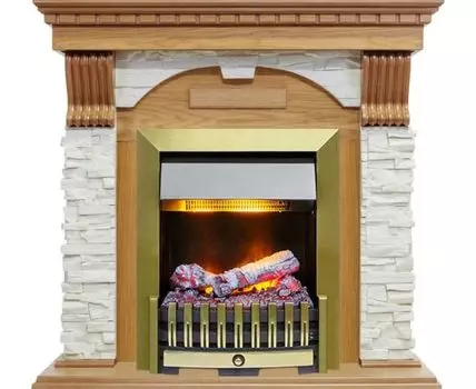 Каминокомплект Dublin - Дуб / Сланец белый с очагом Danville Antique Brass FB2