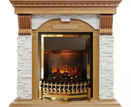 Каминокомплект Dublin - Дуб / Сланец белый с очагом Atherton