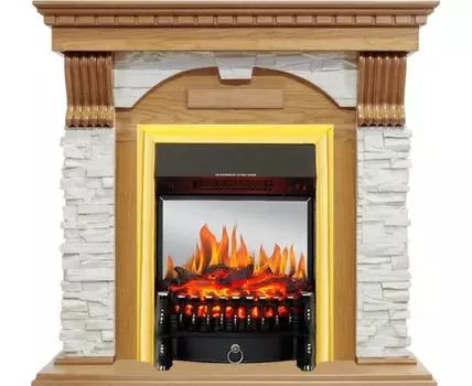 Каминокомплект Dublin - Дуб / Сланец белый с очагом Fobos FX M Brass