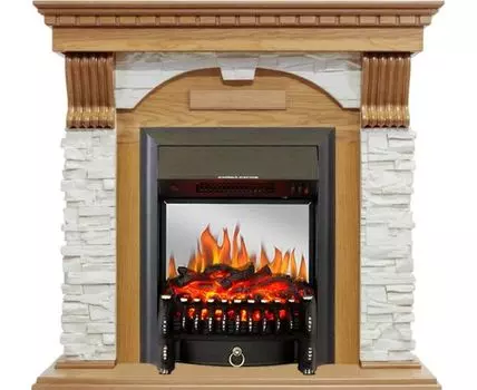 Каминокомплект Dublin - Дуб / Сланец белый с очагом Fobos FX M Black