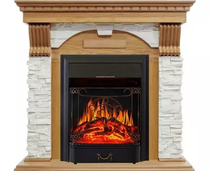 Каминокомплект Dublin - Дуб / Сланец белый с очагом Majestic FX Black