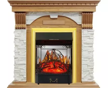 Каминокомплект Dublin - Дуб / Сланец белый с очагом Majestic FX M Brass