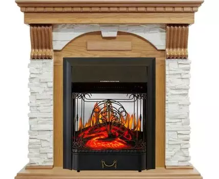 Каминокомплект Dublin - Дуб / Сланец белый с очагом Majestic FX M Black