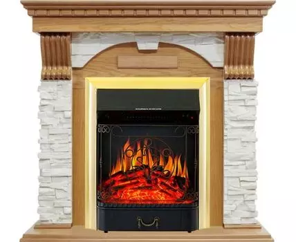 Каминокомплект Dublin - Дуб / Сланец белый с очагом Majestic FX Brass