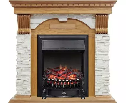 Каминокомплект Dublin - Дуб / Сланец белый с очагом Fobos FX Black