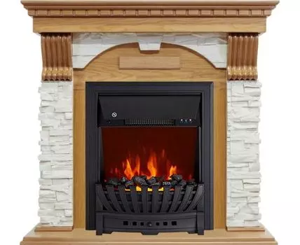 Каминокомплект Dublin - Дуб / Сланец белый с очагом Aspen Black