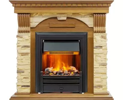 Каминокомплект Dublin - Дуб / Сланец с очагом Brookline Black