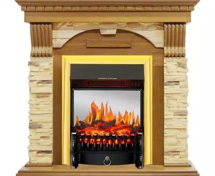 Каминокомплект Dublin - Дуб / Сланец с очагом Fobos FX M Brass