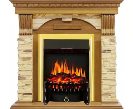 Каминокомплект Dublin - Дуб / Сланец с очагом Fobos FX Brass