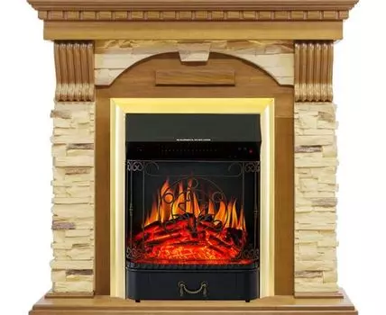 Каминокомплект Dublin - Дуб / Сланец с очагом Majestic FX Brass