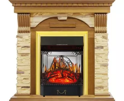 Каминокомплект Dublin - Дуб / Сланец с очагом Majestic FX M Brass