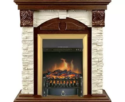 Каминокомплект Dublin (Разборный) - Орех каньон / Сланец с очагом Fobos FX Brass