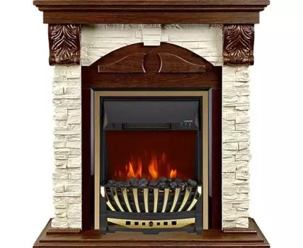 Каминокомплект Dublin (Разборный) - Орех каньон / Сланец с очагом Aspen Gold