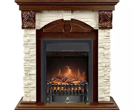 Каминокомплект Dublin (Разборный) - Орех каньон / Сланец с очагом Fobos FX Black