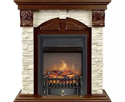 Каминокомплект Dublin (Разборный) - Орех каньон / Сланец с очагом Fobos FX M Black
