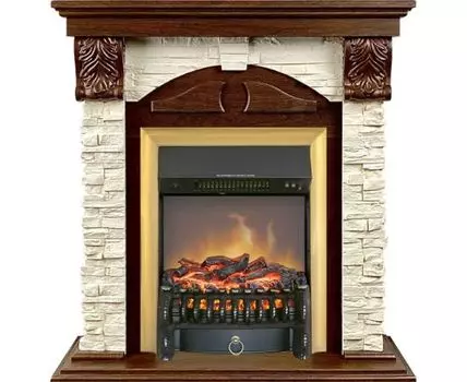 Каминокомплект Dublin (Разборный) - Орех каньон / Сланец с очагом Fobos FX M Brass