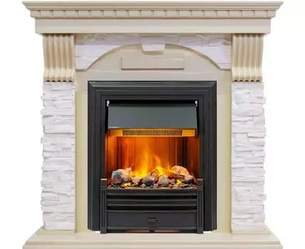 Каминокомплект Dublin - Слоновая кость с патиной / Сланец крем с очагом Brookline Black