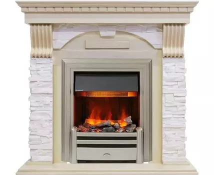 Каминокомплект Dublin - Слоновая кость с патиной / Сланец крем с очагом Chesford