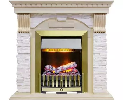 Каминокомплект Dublin - Слоновая кость с патиной / Сланец крем с очагом Danville Antique Brass FB2