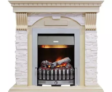 Каминокомплект Dublin - Слоновая кость с патиной / Сланец крем с очагом Danville Chrome FB2