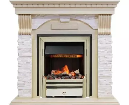Каминокомплект Dublin - Слоновая кость с патиной / Сланец крем с очагом Cavendish