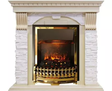 Каминокомплект Dublin - Слоновая кость с патиной / Сланец крем с очагом Atherton