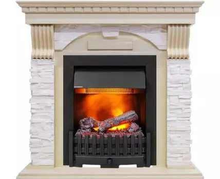Каминокомплект Dublin - Слоновая кость с патиной / Сланец крем с очагом Danville Black FB2