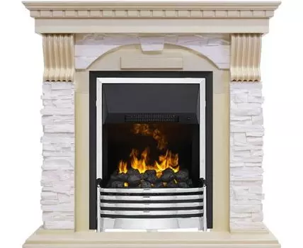 Каминокомплект Dublin - Слоновая кость с патиной / Сланец крем с очагом Flagstaff