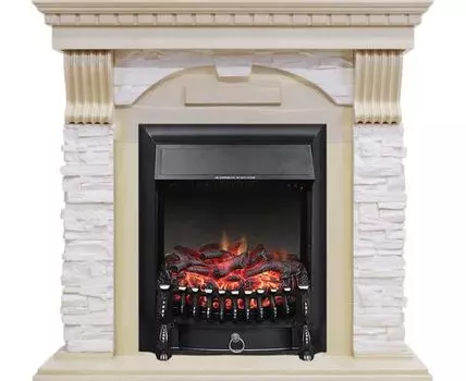 Каминокомплект Dublin - Слоновая кость с патиной / Сланец крем с очагом Fobos FX Black