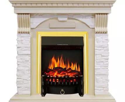 Каминокомплект Dublin - Слоновая кость с патиной / Сланец крем с очагом Fobos FX Brass