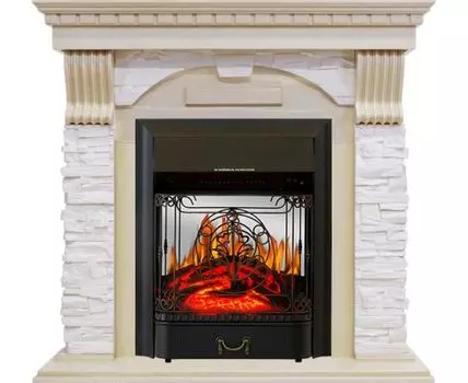 Каминокомплект Dublin - Слоновая кость с патиной / Сланец крем с очагом Majestic FX M Black