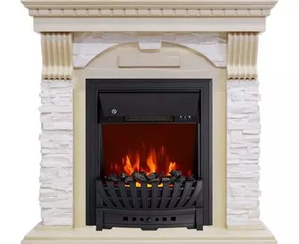 Каминокомплект Dublin - Слоновая кость с патиной / Сланец крем с очагом Aspen Black