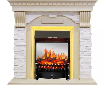 Каминокомплект Dublin - Слоновая кость с патиной / Сланец крем с очагом Fobos FX M Brass