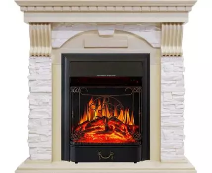 Каминокомплект Dublin - Слоновая кость с патиной / Сланец крем с очагом Majestic FX Black